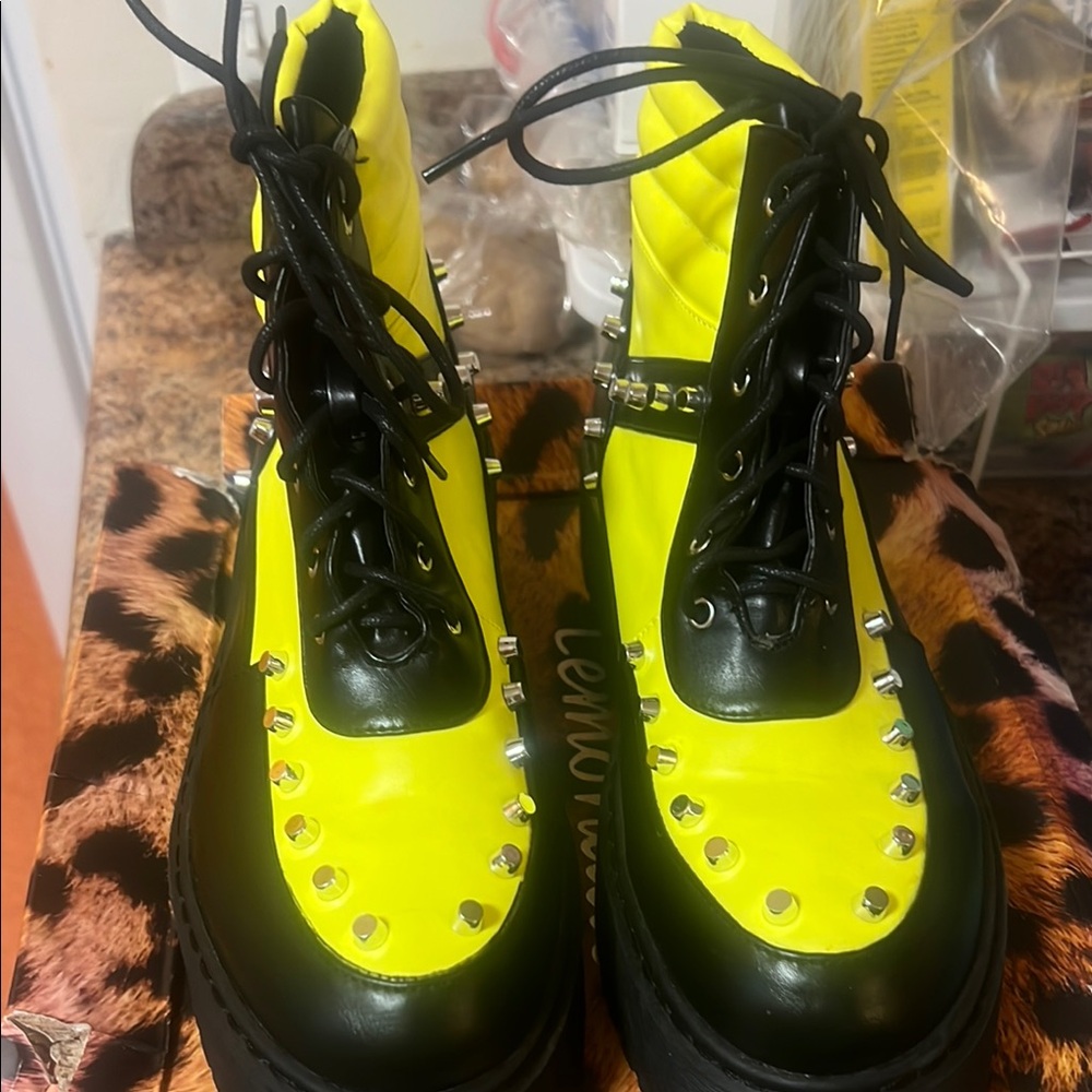 Striking Black and Yellow Combat Moto Boots